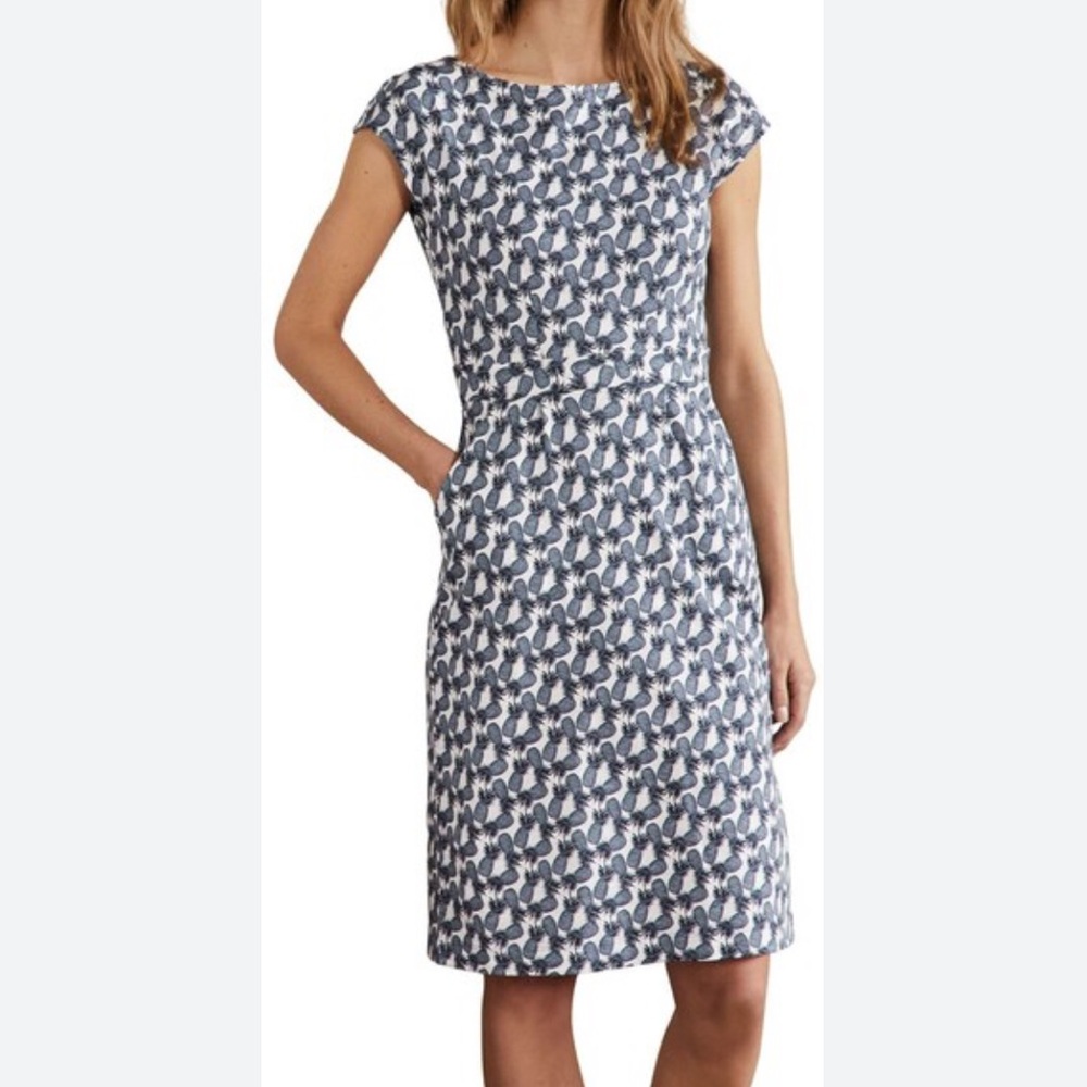 Boden Florrie Floral Cotton Jersey Dress in Ivory/Blue Pineapple Cluster Size 4